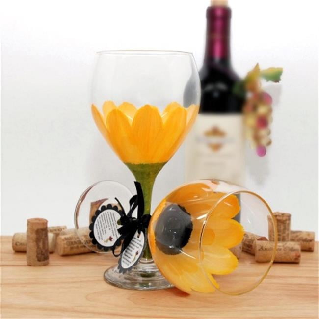 Judi Painted it SUN-R Sunflower Wine Glass Autumn Red