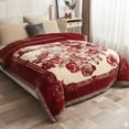 thumbnail image 7 of WOOW DEPOT Twin Full Heavy Fleece Bed Blanket 1 PCS, 6.61 lbs 70.8" x 86.6", Reversible Thick Floral Print Soft Warm Mink Blanket Elegant, Crimson Peony, 7 of 7