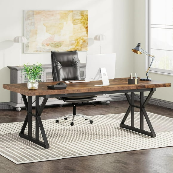 Tribesigns 70.8-Inch Executive Desk, Large Computer Office Desk Workstation, Modern Simple Style Laptop Desk Study Writing Table Business Furniture for Home Office (Brown/Black)