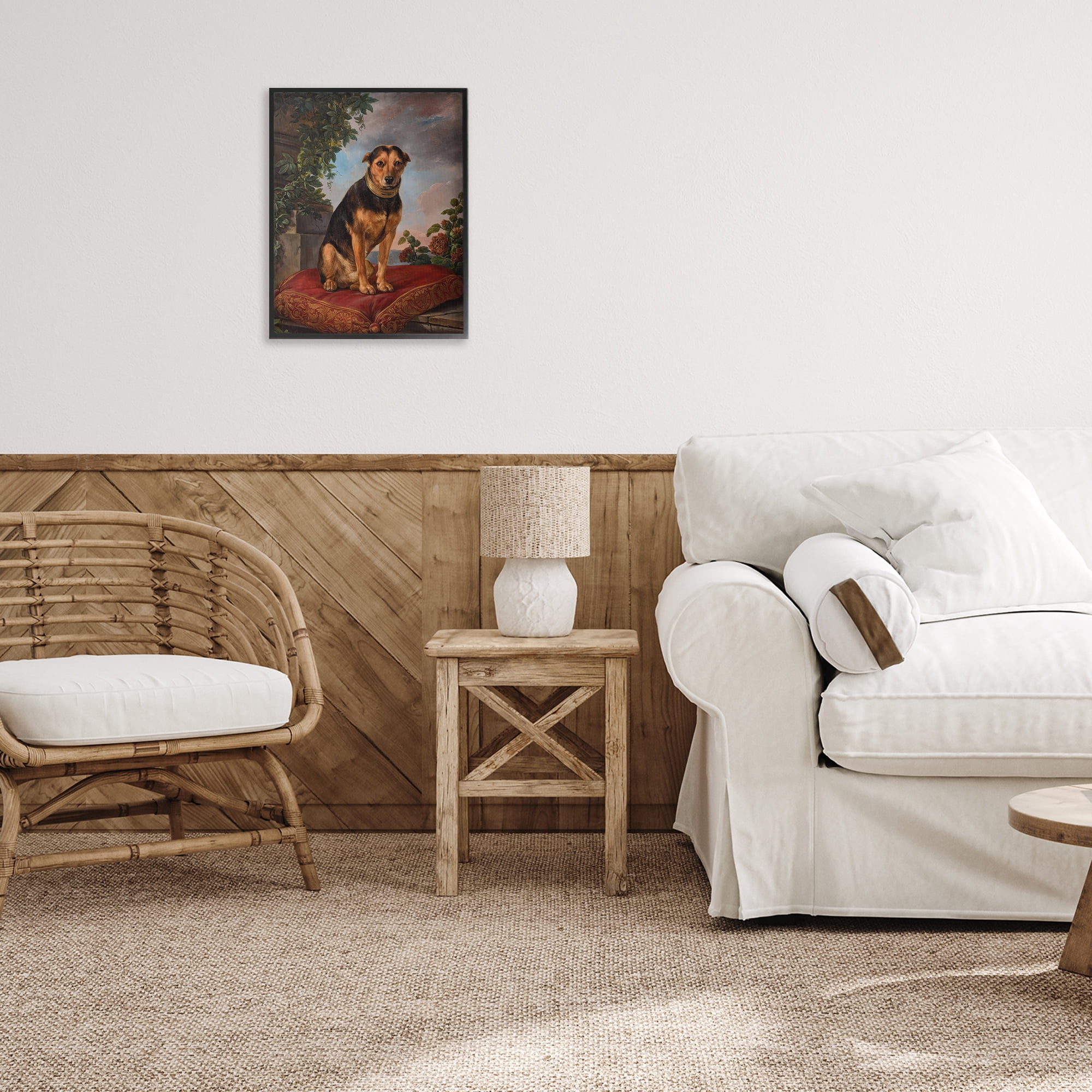 Stupell Industries Historical Dog on Cushion Black Framed Giclee Art, design by Lil' Rue