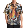 thumbnail image 3 of Camisa informal con estampado de rayas de piel de tigre para hombre, camisa hawaiana de vacaciones de manga corta, camiseta de gran tamaño para hombre, blusas, ropa, 3 of 5