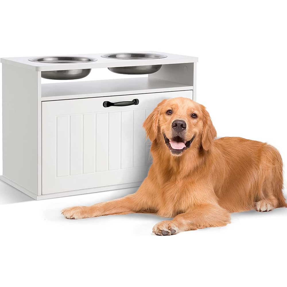DAWNSPACES Elevated Dog Feeding Station with Storage,Elevated Dog Food