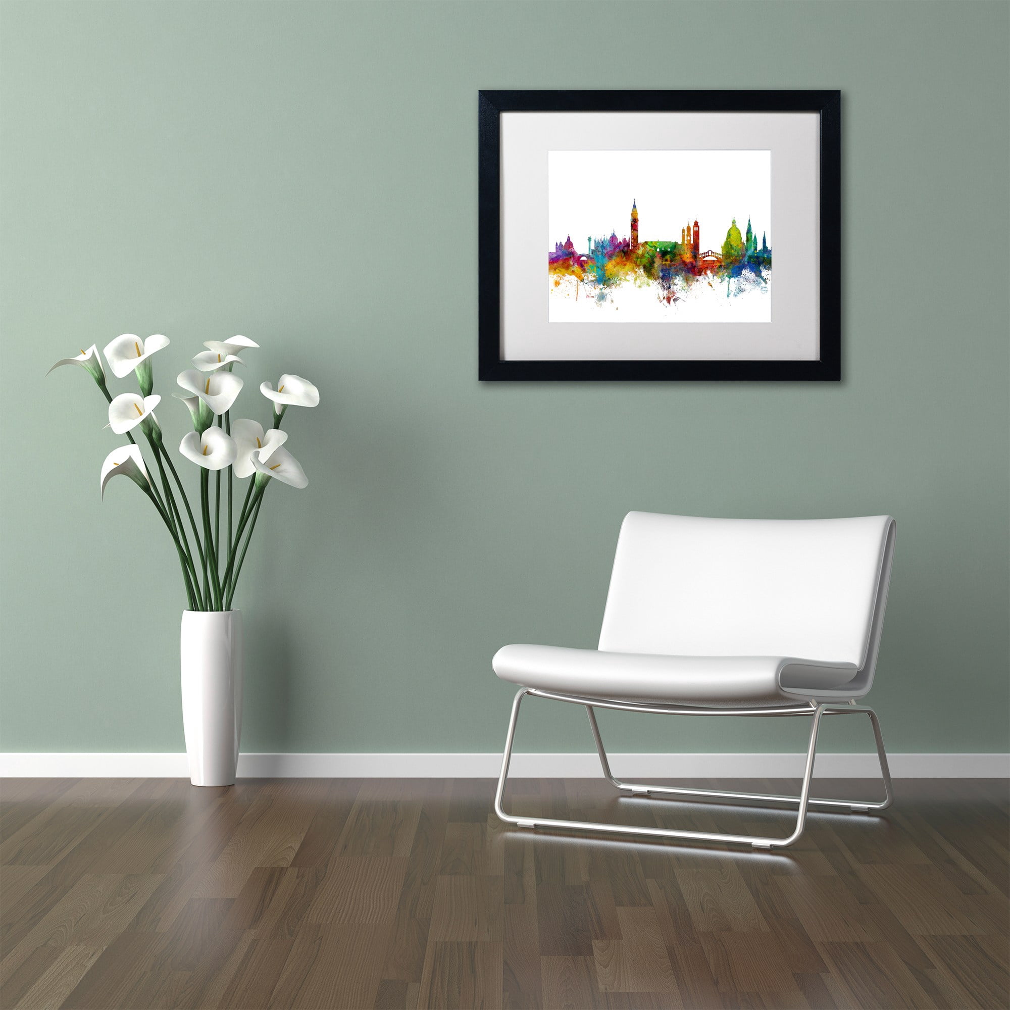 Trademark Fine Art "Venice Italy Skyline White" Canvas Art by Michael Tompsett, White Matte, Black Frame