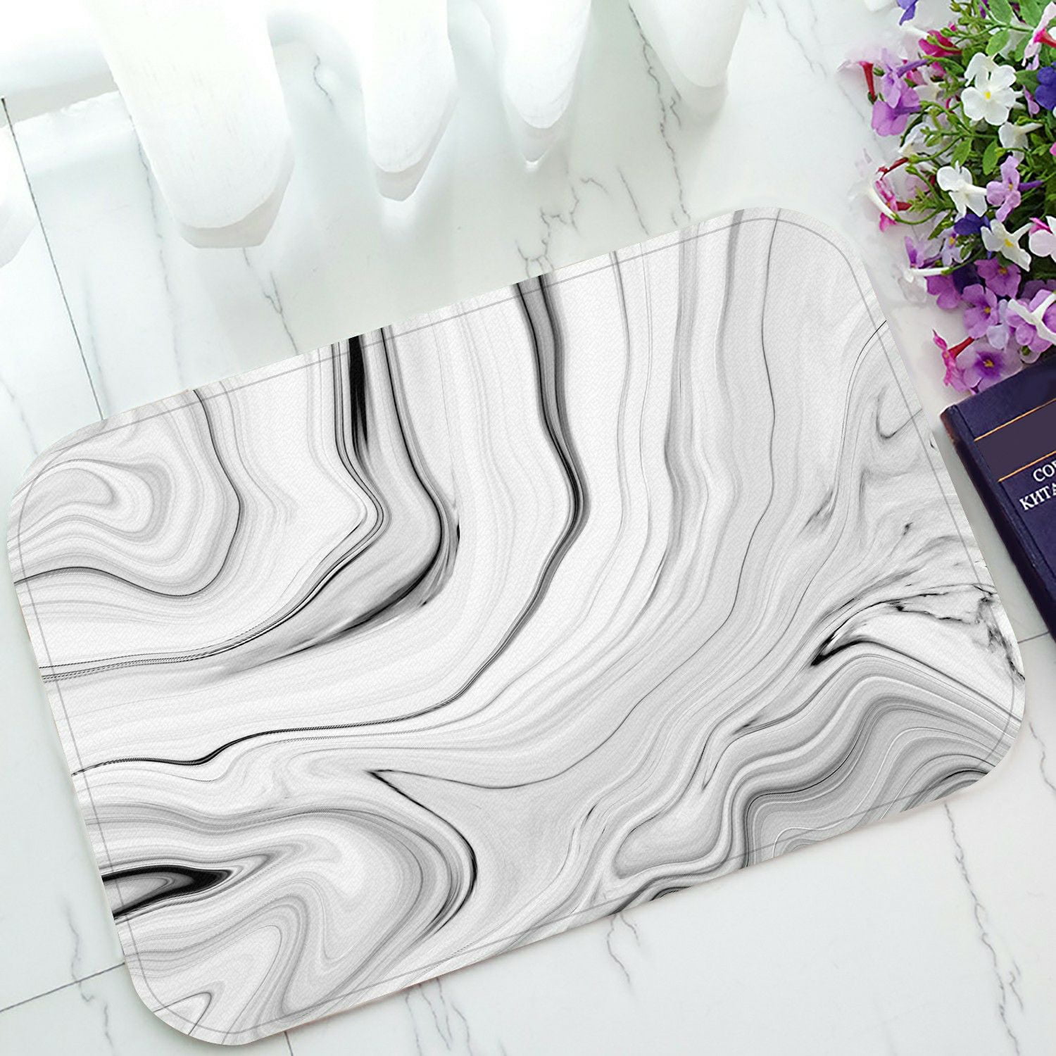 ECZJNT marble texture Black white Handmade technique Doormat Bath Mat Rug Entrance Rug Floor