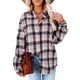 thumbnail image 2 of Blusa a cuadros para mujer, con botones, manga larga, holgada, para otoño e invierno, camisa a cuadros para mujer, blusa para fiesta de trabajo diaria, 2 of 6