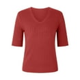 thumbnail image 3 of Women's Summer Sweater Short Sleeve V-Neck Breathable Cotton Pullover Soft Lightweight Knit Blouse Wine XXXL, 3 of 4