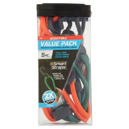 SmartStraps Premium Adjustable Bungee Cords Value Pack, 5 count