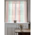 thumbnail image 4 of Coral Cyan Stripe Curtains 54 Inch Length,Sheer Curtains for Bedroom Living Room Window Geometric Grey White Vertical Striped Rod Pocket Drapes Kitchen Curtains Small Half Window 52"x54" 2 Panels, 4 of 6