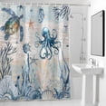 thumbnail image 2 of Sea Turtle Shower Curtain, Marine Life Corals Shell Starfish Octopus Ocean Waterproof Shower Curtain Set with 12 Hooks Lightweight Bath Curtains Fabric Bathroom Decor 72x72 Inches, 2 of 9