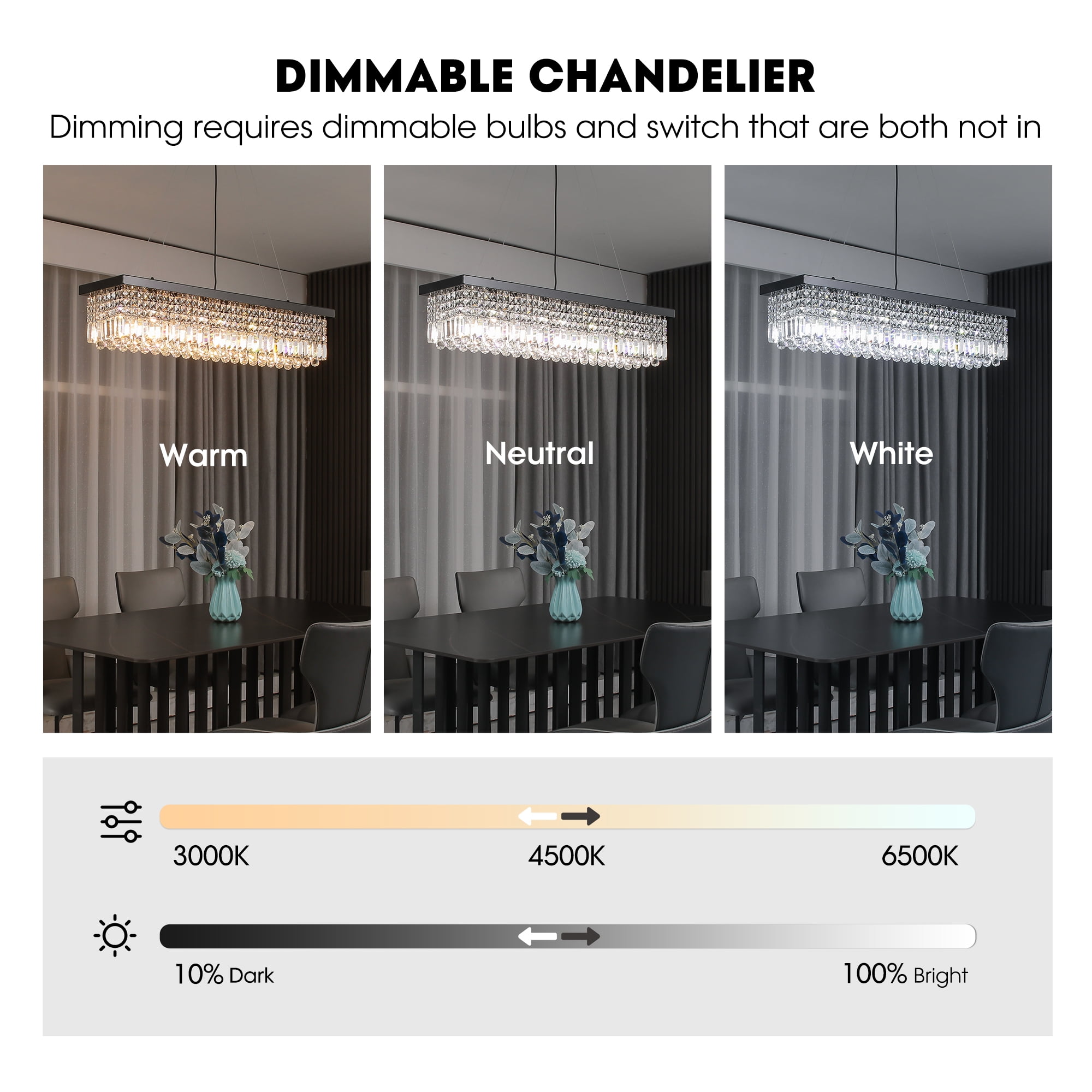 HOOMEDELIER 40" Modern Rectangle Crystal Chandelier, K9 Pendant Light for Dining Room, Kitchen Island