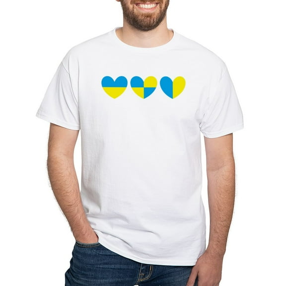 CafePress - I Stand With Ukraine Heart T Shirt - Men's White Classic Cotton T-Shirts