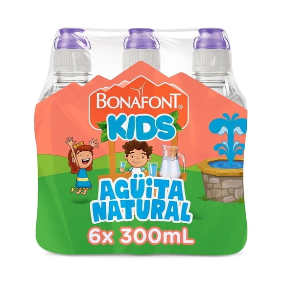 Agua Bonafont Kids natural tapa chupón pack 6 botellas 300 ml c/u
