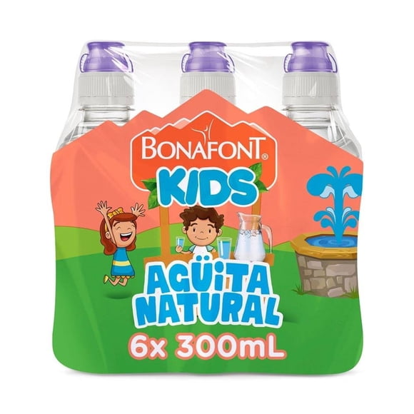 Agua Bonafont Kids natural tapa chupón pack 6 botellas 300 ml c/u