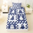 thumbnail image 3 of Manfei Buffalo Ghost Festival Twin Sheets 3pcs, Halloween Theme Bedding, Navy White,1 Fitted Sheet, 1 Flat Sheet and 1 Pillowcase, 3 of 5