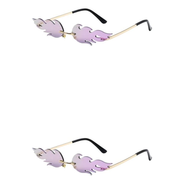 Minnieouse Gafas de sol a prueba de viento para actividades al aire libre Manténgase protegido con estilo Sin marco Llama Fuego Transpirable Láser morado Púrpura Láser 2Conjunto