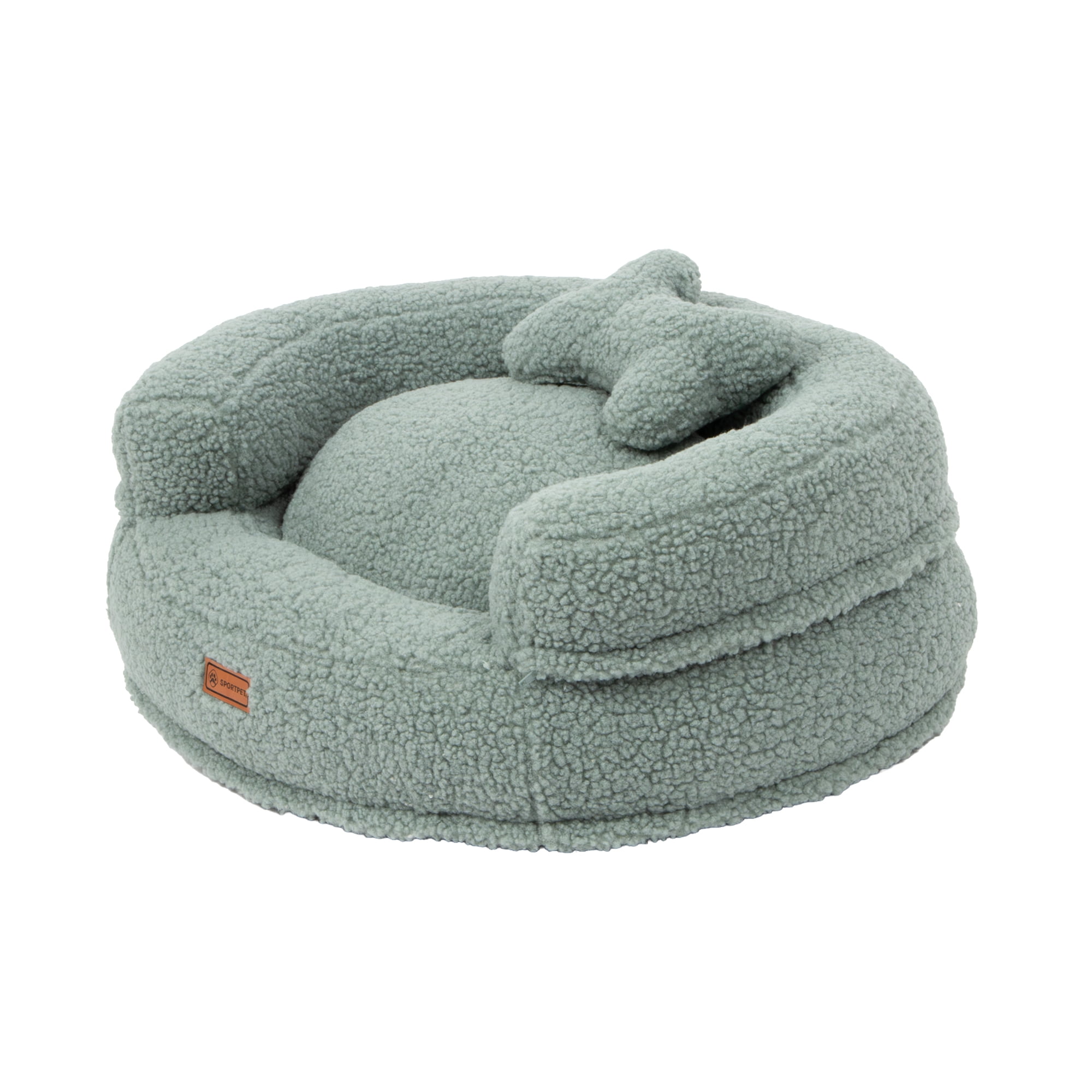 SportPet Round Plush Sherpa Cuddler Pet Bed with Bone Pillow, Blue, One Size