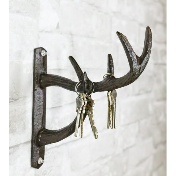 Set of 2 Cast Iron Vintage Western Rustic Deer Antlers Multi Point Wall Hooks