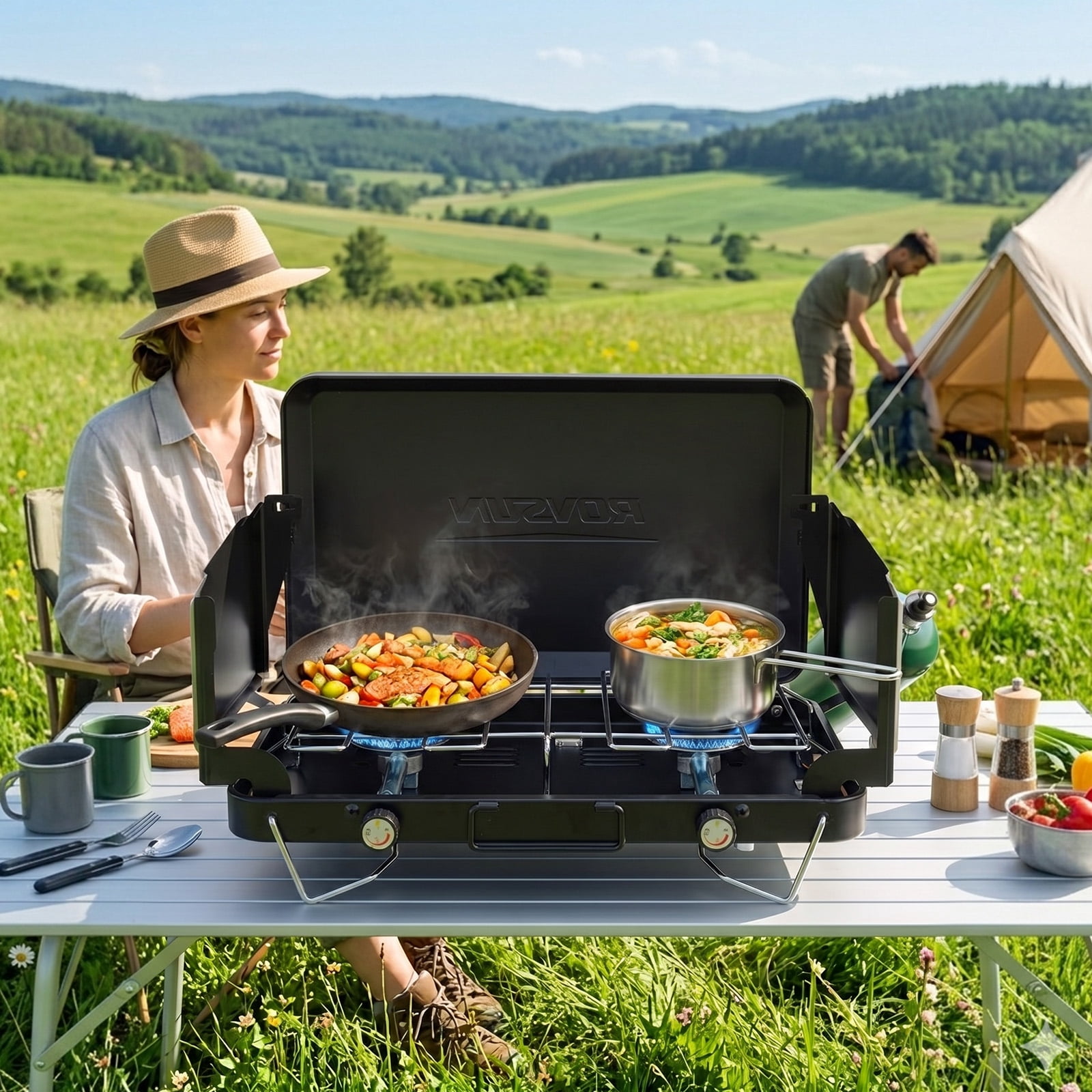 Ktaxon Outdoor Camping Stove with 3 Burners, 225000 BTU, Cast Iron