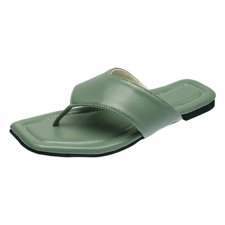 

Inkach Summer Fashion Open Toe Flip-Toe Square Toe Flat Heel Casual Slippers