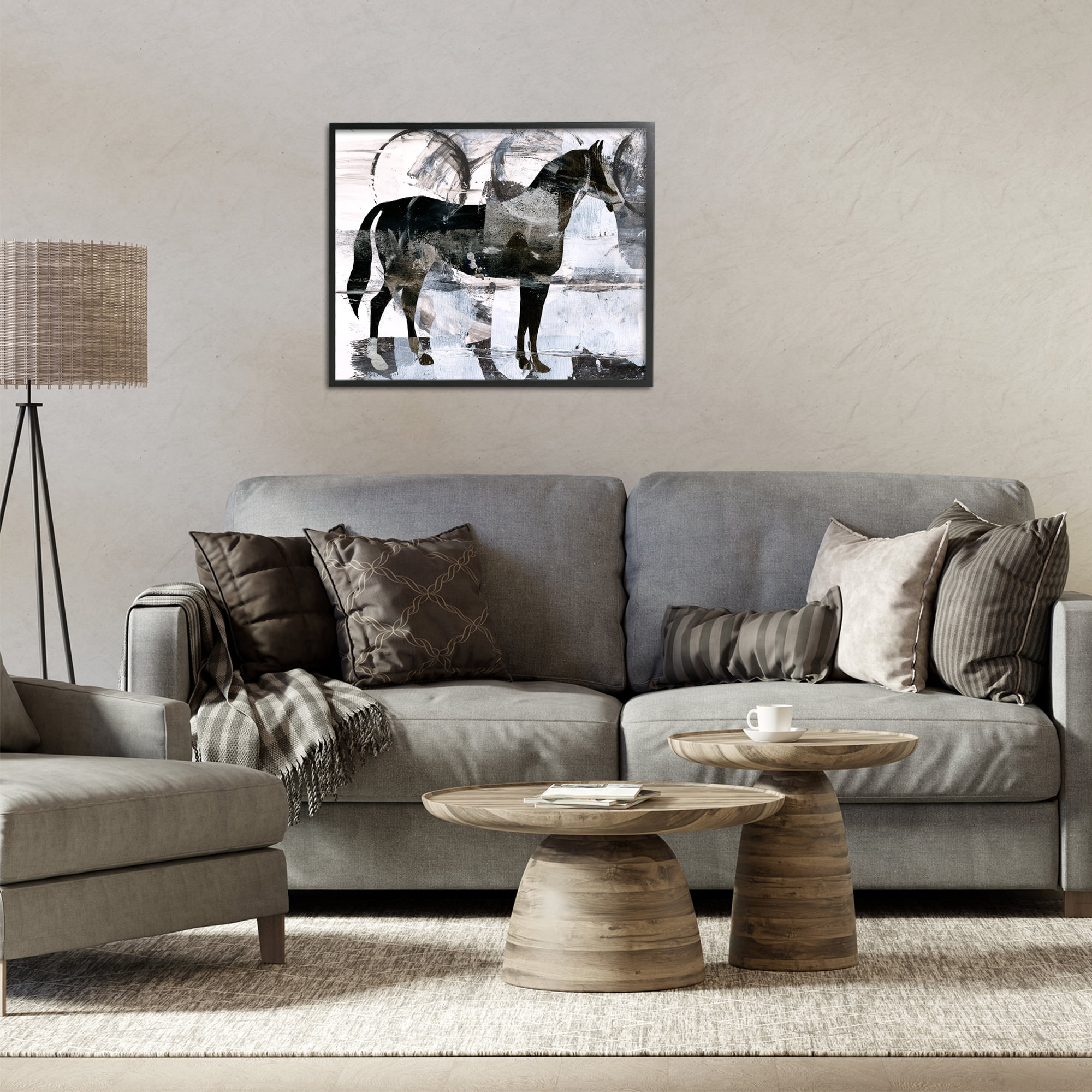 Stupell Industries Circle Pattern & Horse Animals & Insects Painting Black Framed Art Print Wall Art, 30 x 24