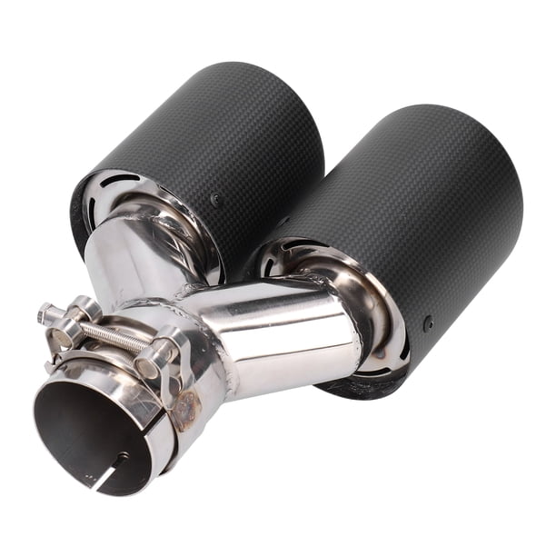 Tubo de escape doble para coche, fibra de carbono mate, punta de garganta, salida derecha de acero inoxidable