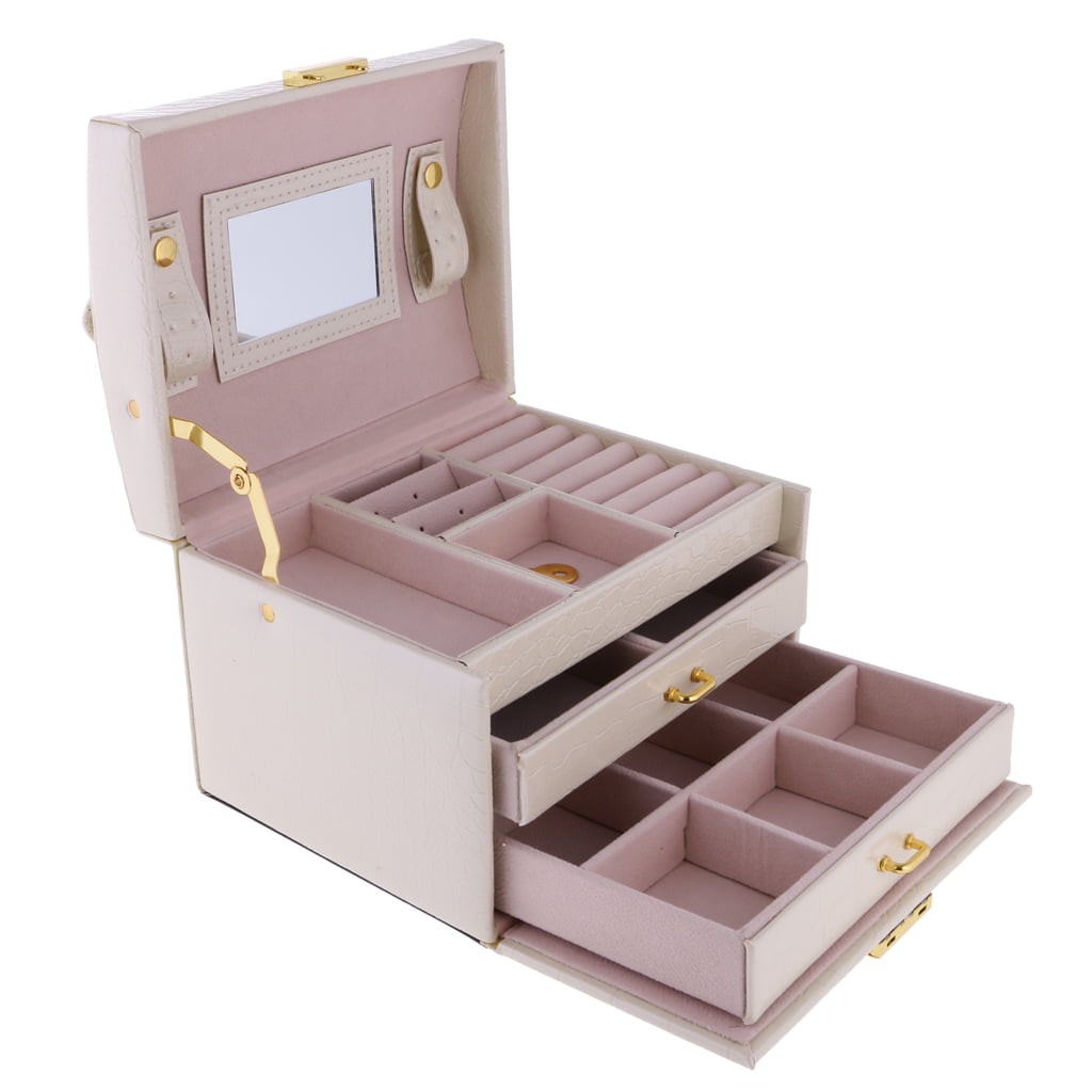 Large PU Leather 3 Layers Travel Jewellery Box Case Holder Storage Organiser 