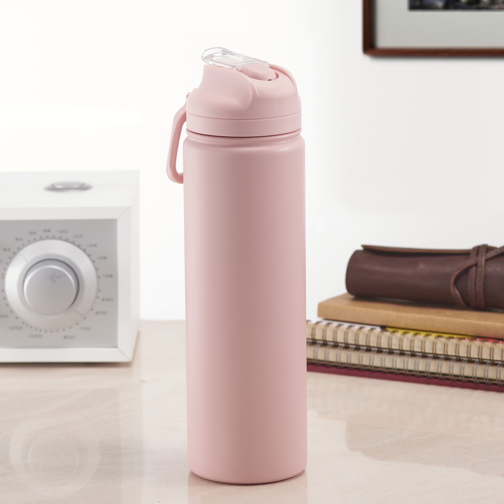 Mainstays 24 fl oz Pearl Blush Solid Print Insulated Stainless Steel Water Bottle with Flip-Top Lid