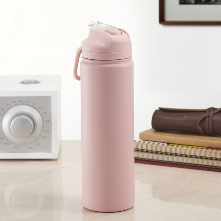 Mainstays Solid Print Insulated Stainless Steel Water Bottle with Narrow Mouth Chug Lid - Pearl Blush Pink - 40 fl oz