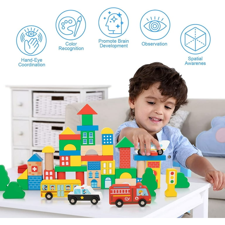 TOOKYLAND Toddler Learning Builder Set 50pcs Wooden City