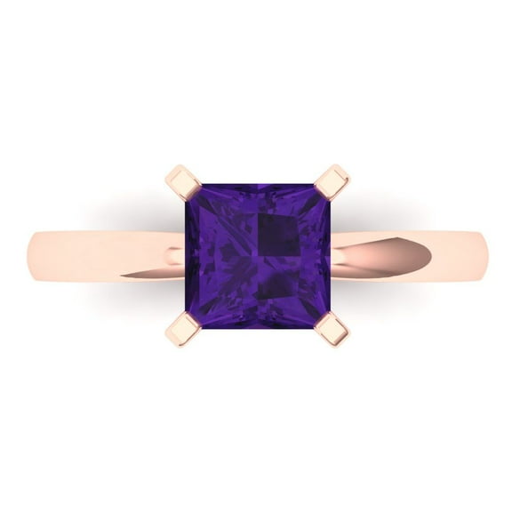 Solitaire Engagement Ring for Women - 1.5ct Natural Amethyst in 18K Rose Gold Promise Ring