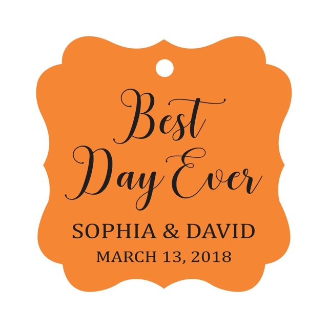 Darling Souvenir Personalized Fancy Frame Wedding Gift Tags 'Best Day Ever' Custom Name & Date Favor Hang Tags-Orange-100 Tags