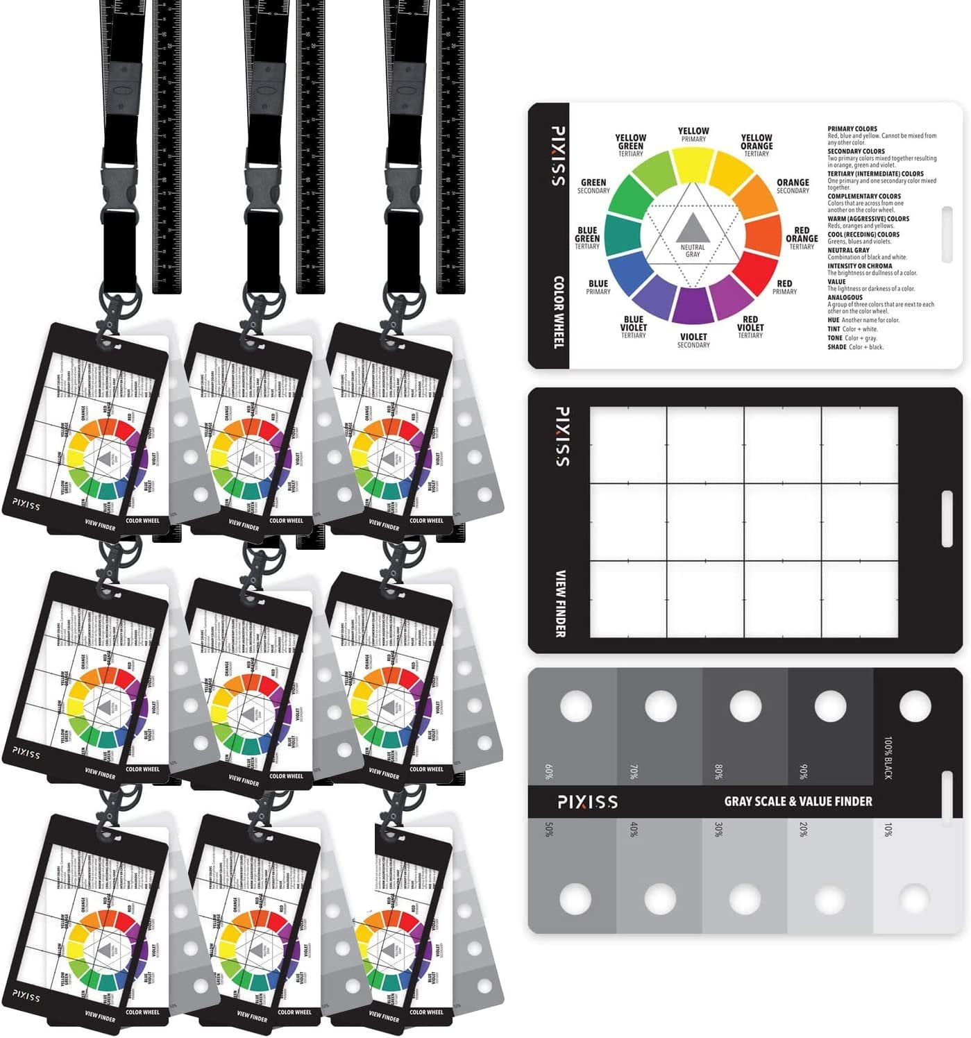 9 Pack Grey Scale Value Finder, Color Wheel, Artists View Catcher Finder Viewfinder on Lanyard