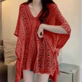 thumbnail image 2 of Bovxnpu Summer Short Sleeve T Shirts Pullover Top Undershirt Cover Up V Neck Knit Mesh Cover Up Sunscreen Light Summer Tops (Women's or Women's Plus), 2 of 4