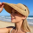 thumbnail image 4 of Sombrero de paja para mujer con visera de sol para verano – sombrero de playa de ala ancha, visera de golf plegable enrollable con protección UV, tapa abierta ajustable, 4 of 6