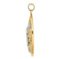 thumbnail image 2 of 14k Two-Tone Gold Solid Open Back Textured Polished Finish Butterfly and Flowers in Oval Frame Charm Pendant, 2 of 4
