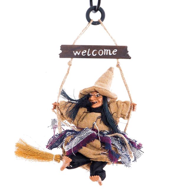 Colgante de escoba de bruja, decoración colgante de bruja, accesorio decorativo de Halloween