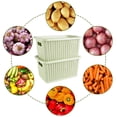 thumbnail image 3 of Pethiy 2-Pack Light Green Rattan-Texture Plastic Storage Baskets - Hollow Breathable Onion/Potato/Vegetable Organizers with Handles, Stackable for Kitchen Pantry Countertop, 3 of 8