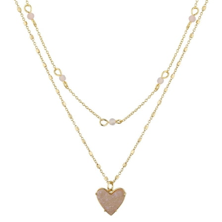 Believe by Brilliance Women's 14Kt Gold Flash-Plated Faux Pink Druzy Heart Layered Pendant Necklaces, 16 2", 18 2" Extender