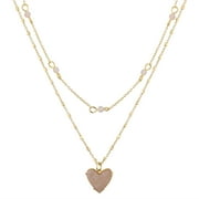 14Kt Gold Flash-Plated Faux Pink Druzy Heart Layered Pendant Necklaces, 2-Pieces