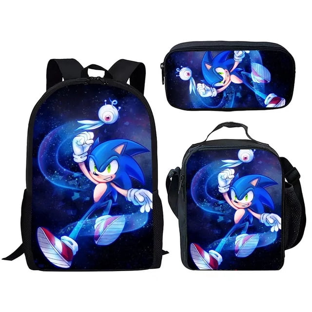 El conjunto de mochila transfronteriza de Sonic Anime para estudiantes de primaria incluye bolsa de almuerzo y estuche para lápices, material de nailon duradero