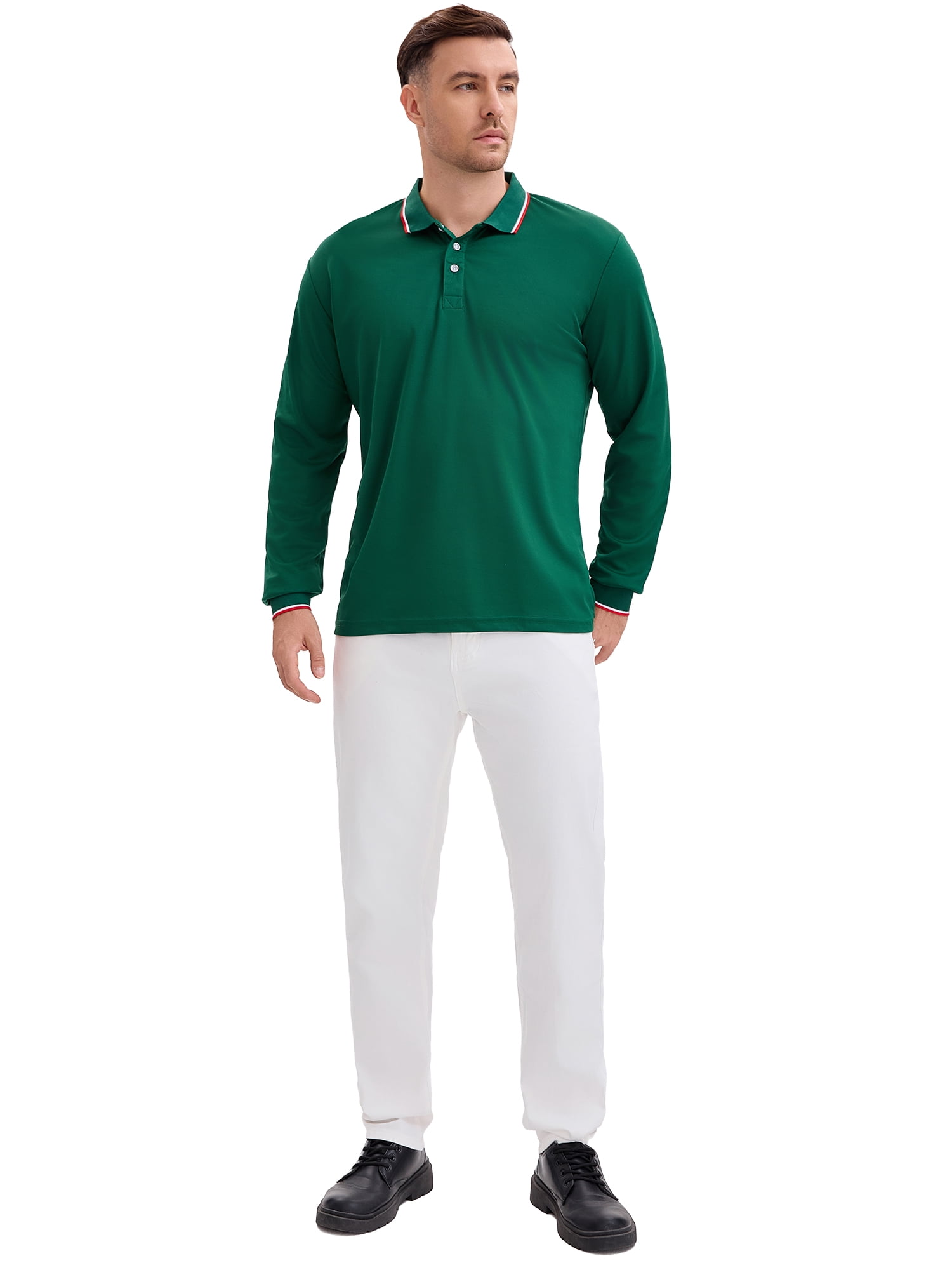 DARING DIVA Men's Classic Regular Fit Long Sleeves Business Golf Polo Shirt M Green