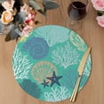 thumbnail image 3 of Aqua Gray Shell Coral Round 13 Inch Placemats Set of 2, Coastal Summer Beach Nautical Ocean HeatResistant Non Slip Place Mats for Dining Table, Wipeable Braided Kitchen Table Mats for Housewarming, 3 of 9