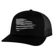 thumbnail image 5 of Distressed American Flag Snapback Hat - Modern Embroidered Design in Silver Thread, Patriotic Trucker Cap for Freedom-Loving Americans (AlpineGreen), 5 of 9