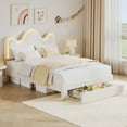 thumbnail image 2 of Yiwa Kids Upholstered Bed Frame, Features LED Lighting, Chic Wavy Headboard, Storage Drawer, and Lamb Fleece Fabric, Solid Wood Slats, No Box Spring Required, 2 of 9