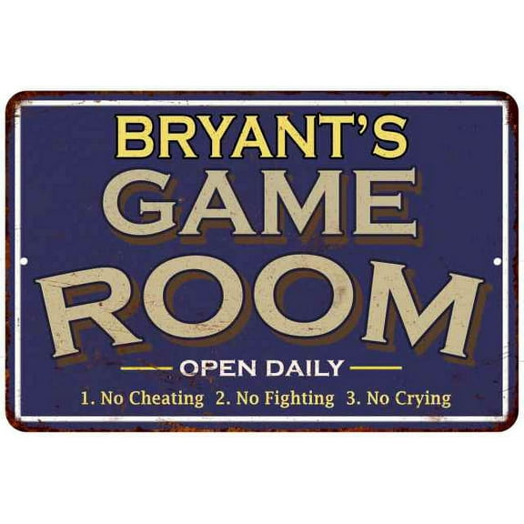 BRYANT'S Blue Game Room Gift Sign Metal Wall Decor 12x18 112180002049