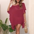 thumbnail image 4 of Women's Ruffle Batwing Sleeve Beach Cover Up Sheer Bikini Coverup Blouse Tops Asymmetrical Hem for Summer Casual Wear Womens Cover Ups Skirt Wine One Size, 4 of 6