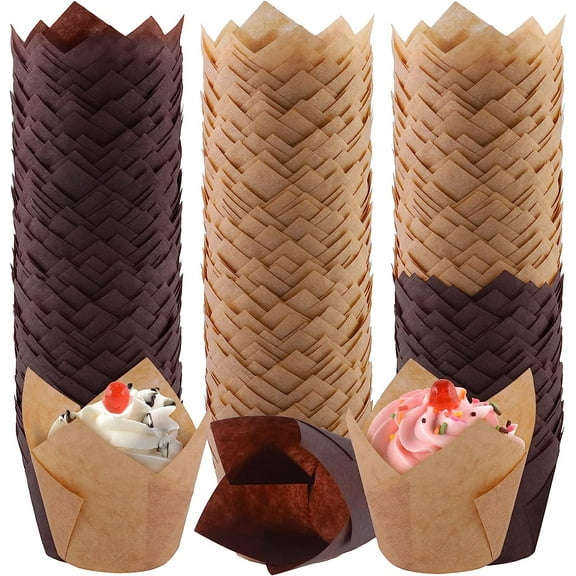 Tulip Cupcake Cases, 200Pcs Baking Cupcake Liners Wrappers Greaseproof Tulip Baking Cups for Weddings, Birthdays,3 Inches (2 Colors 200pcs)