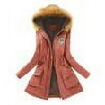 thumbnail image 3 of FNFYFH Women's Fleece Lined Puffer Jacket Warm Winter Mid-Length Coat with Faux Fur Hood Long Sleeve Fleece Hooded Jacket with Pockets, 3 of 4
