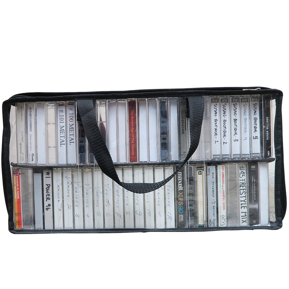 Evelots 4 Pack Cassette Tape Bag-Clear Organizer/Storage-Handles-Easy Carry-No Dust/Moisture-Hold 200 with cases