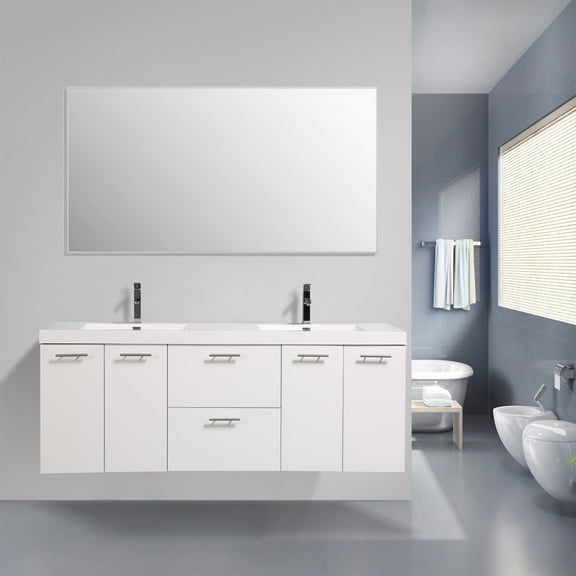 Eviva Elite Stamford 42" White Bathroom Vanity w/ Double Ogee Edge White Carrara Quartz Top and Undermount Sink